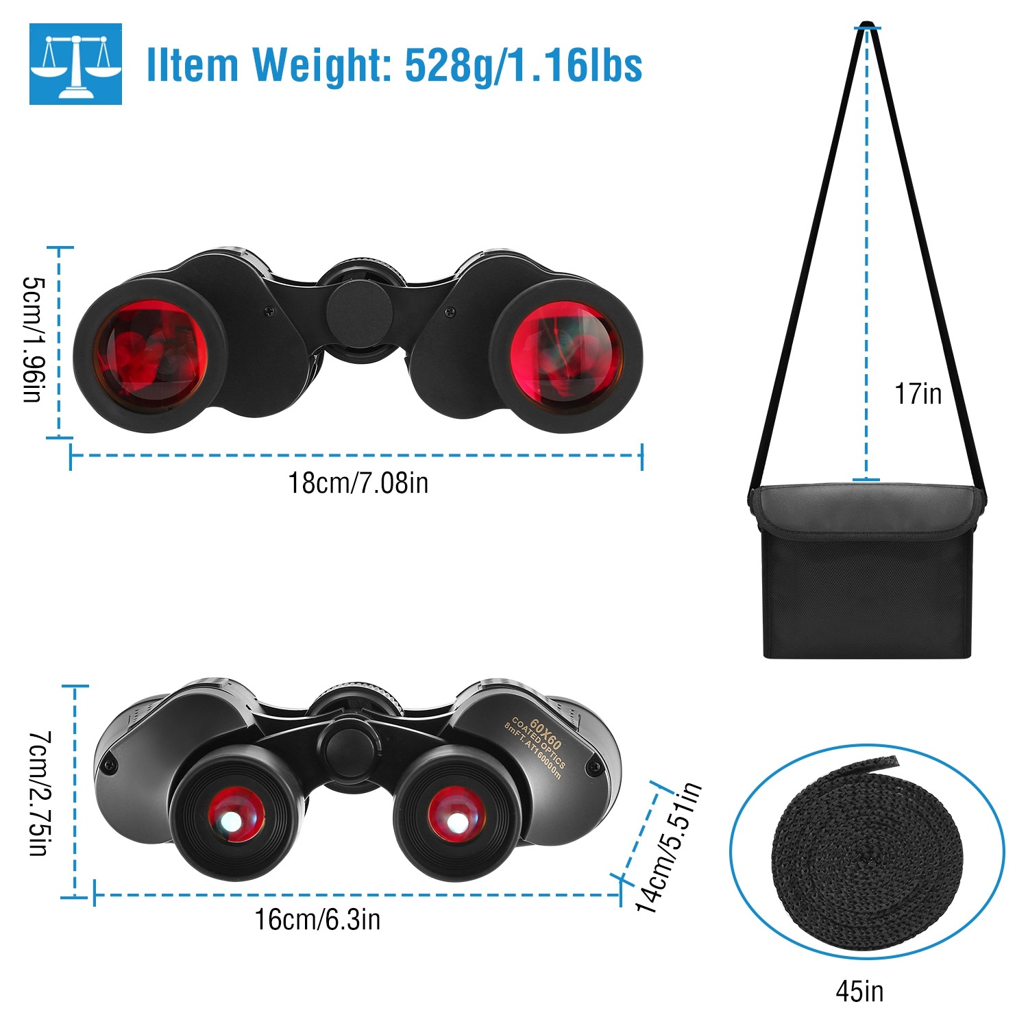 Portable HD Binoculars With FMC Lens Low Light Night Vision Telescope For Bird Watching Hunting Sports Events Concerts Adventure With Shoulder Strap Bag - Image 2