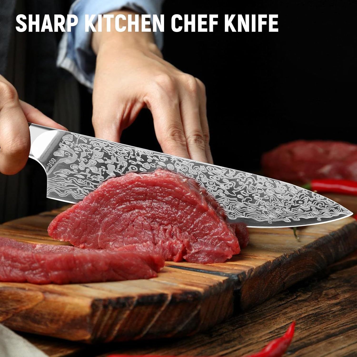 Japanese Vanadium Steel Chef Knife, 7.8 INCH Sharp Kitchen Knives With Laser Pattern And Rosewood Handle - Image 3
