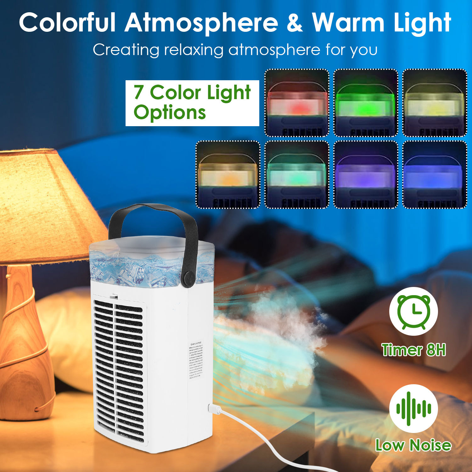 4 In 1 Portable Air Conditioner Fan Evaporative Air Cooler Water Mist Cooling Fan For Desktop 3 Speeds Nightlight - Image 8