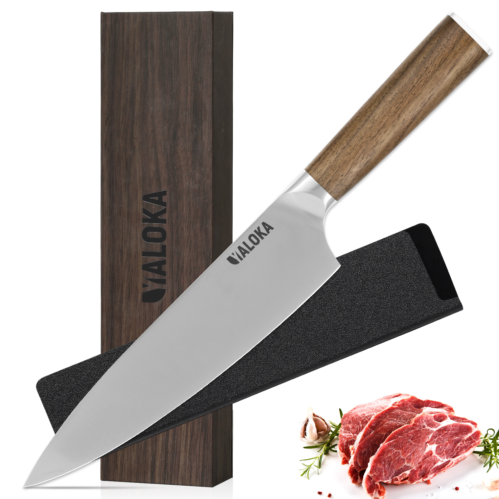 Chef Knife - 8-Inch Professional Japanese Kitchen Knife, Ultra Sharp Gyuto Knife Full Tang Ergonomic Natural Wood Handle, Cooking Knife With Gift Box - Image 3