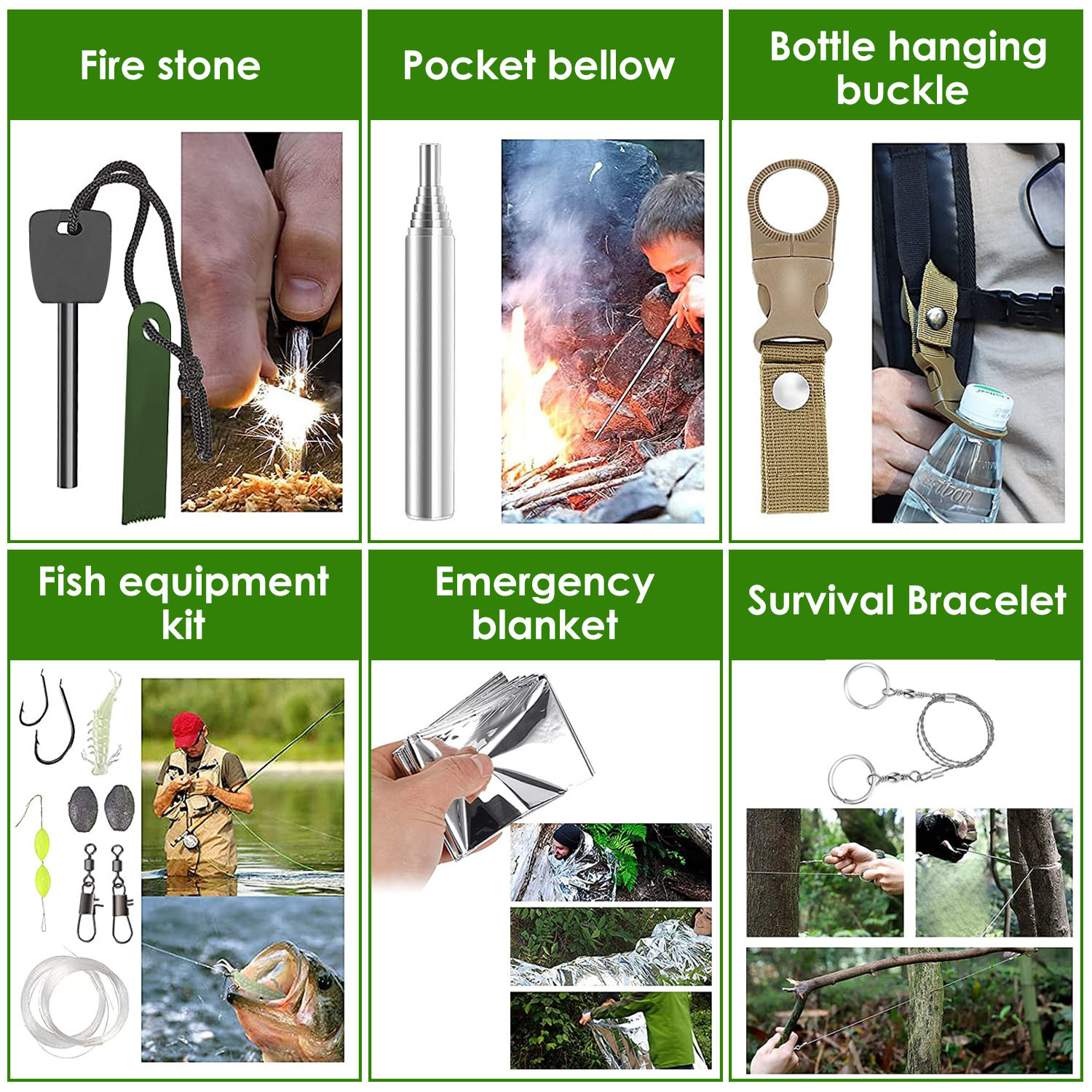 47Pcs Emergency Survival Kit Survival EDC Gear Equipment Tool First Aid Supplies Kit Tools With Pouch For Hiking Hunting Disaster Camping Adventure - Image 6