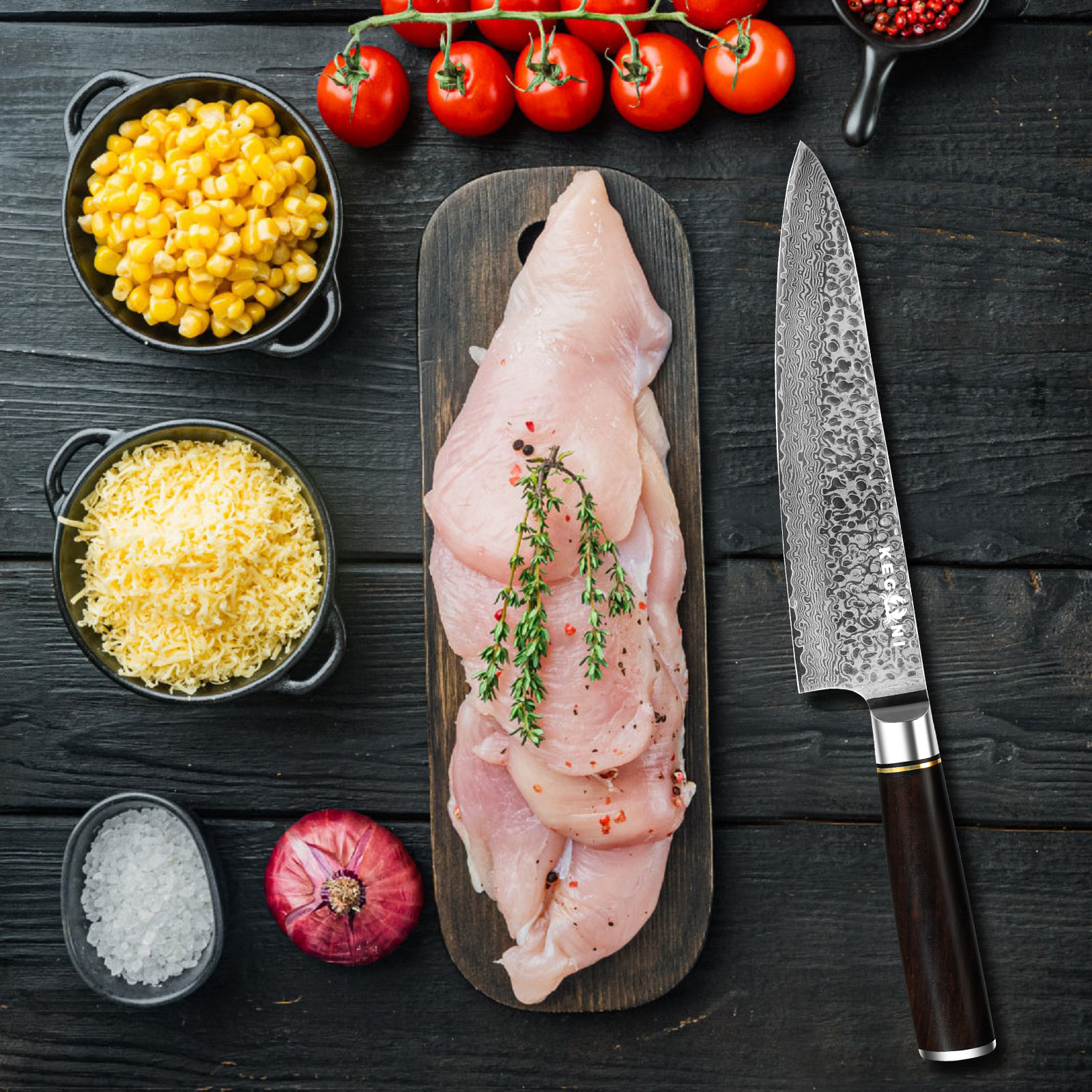 Kegani 8 Inch Japanese Chef Knife, 67 Layers Japanese VG10 Damascus Steel Chefs Knife, Professional Chef's Knife With Pakkawood Handle - Image 6