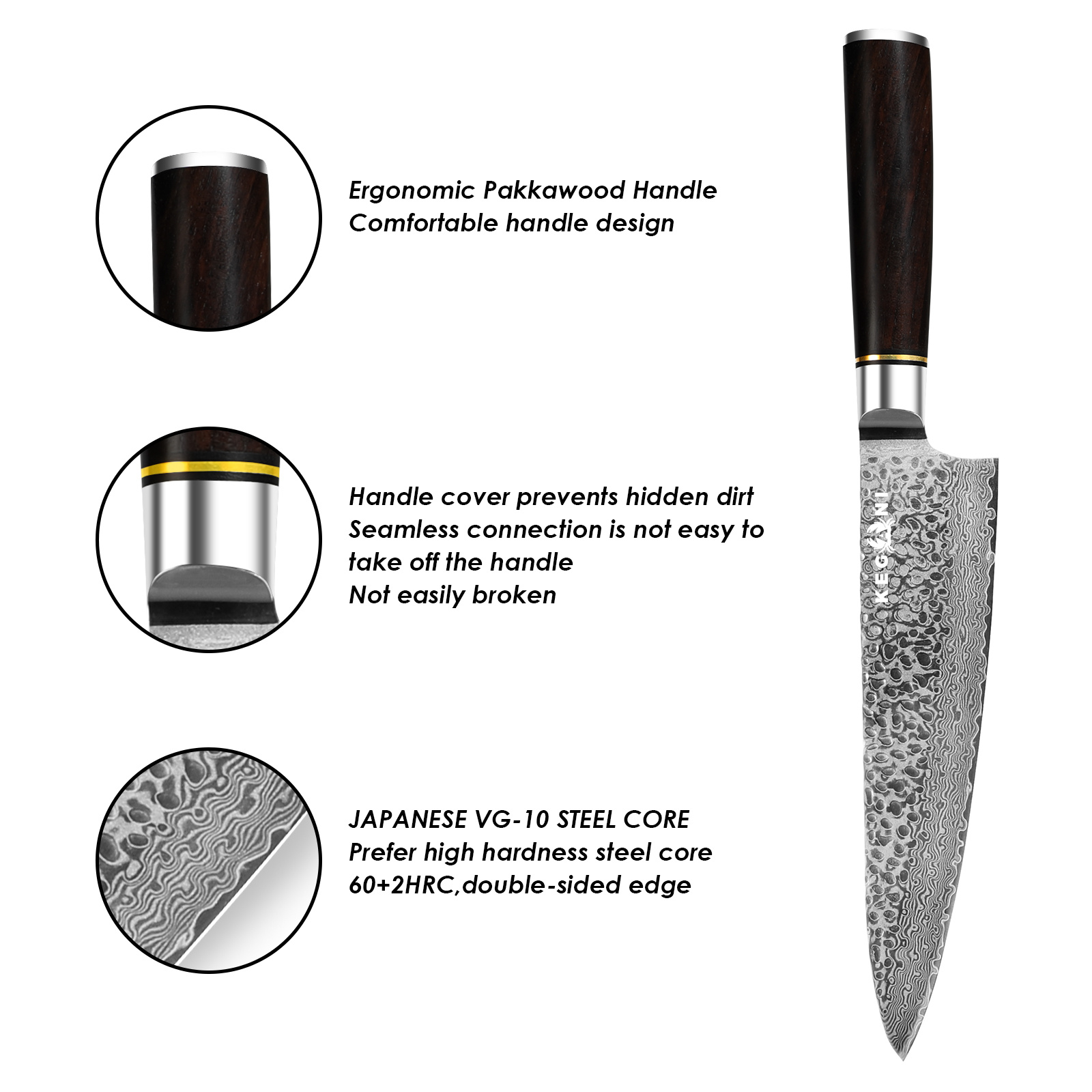 Kegani 8 Inch Japanese Chef Knife, 67 Layers Japanese VG10 Damascus Steel Chefs Knife, Professional Chef's Knife With Pakkawood Handle - Image 2
