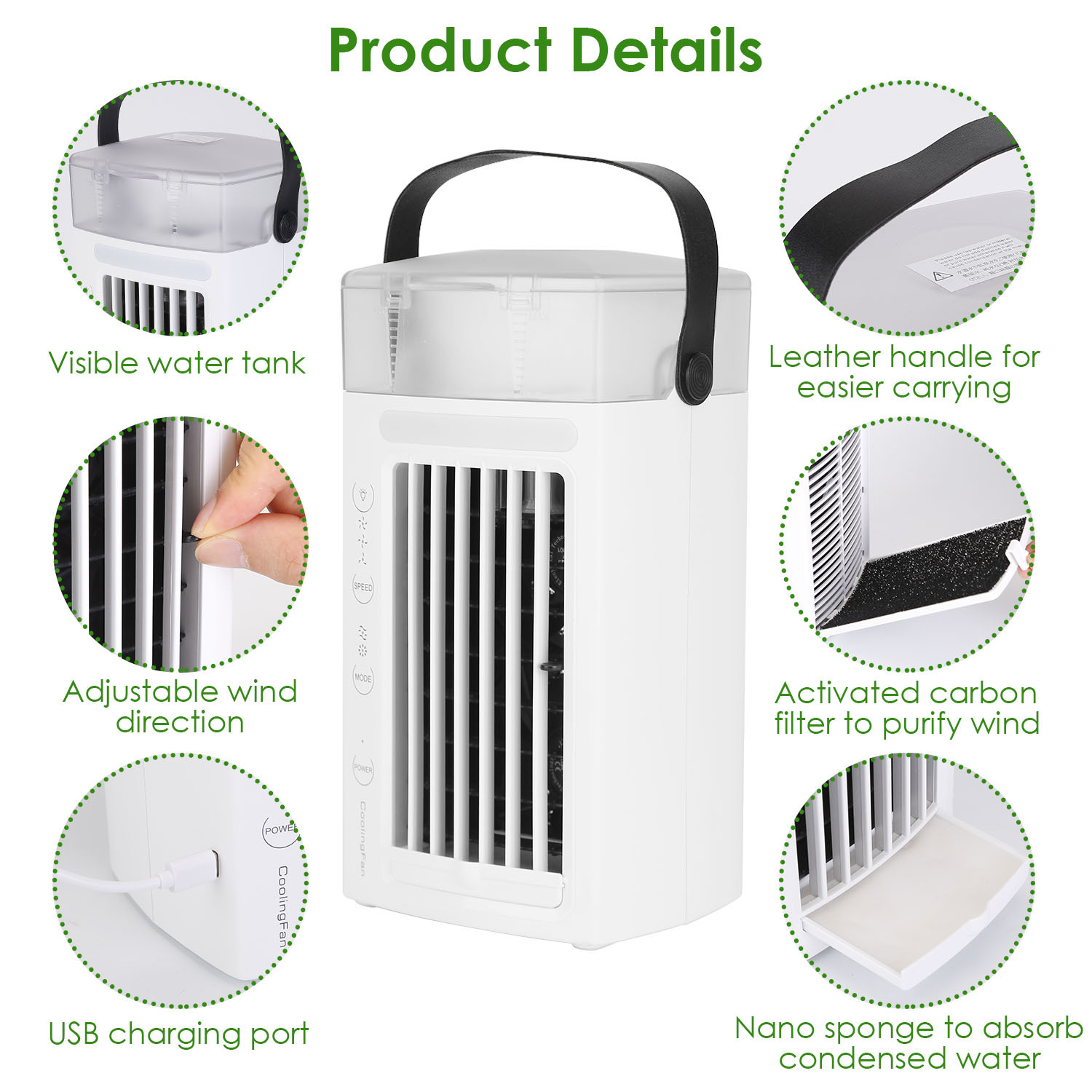 4 In 1 Portable Air Conditioner Fan Evaporative Air Cooler Water Mist Cooling Fan For Desktop 3 Speeds Nightlight - Image 3