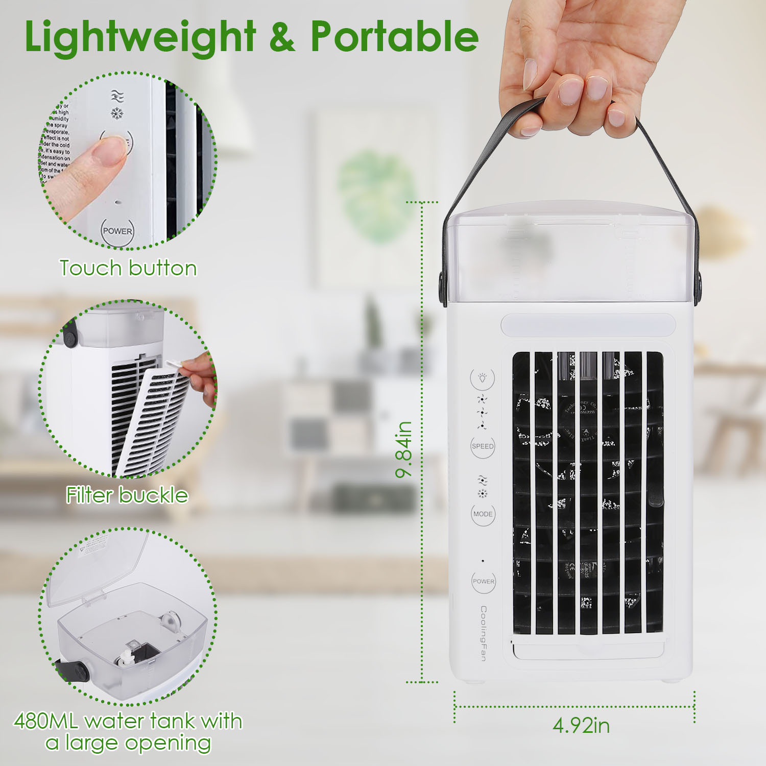 4 In 1 Portable Air Conditioner Fan Evaporative Air Cooler Water Mist Cooling Fan For Desktop 3 Speeds Nightlight - Image 9