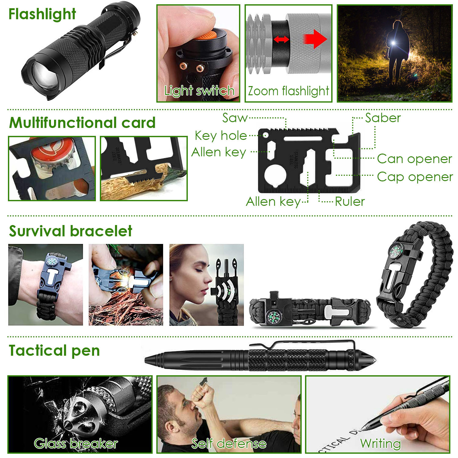 47Pcs Emergency Survival Kit Survival EDC Gear Equipment Tool First Aid Supplies Kit Tools With Pouch For Hiking Hunting Disaster Camping Adventure - Image 9