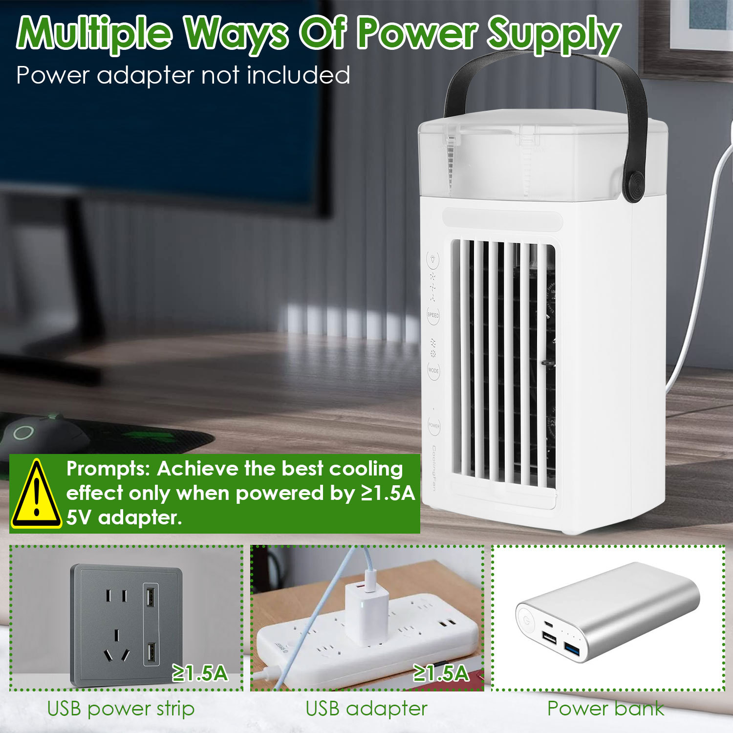 4 In 1 Portable Air Conditioner Fan Evaporative Air Cooler Water Mist Cooling Fan For Desktop 3 Speeds Nightlight - Image 6