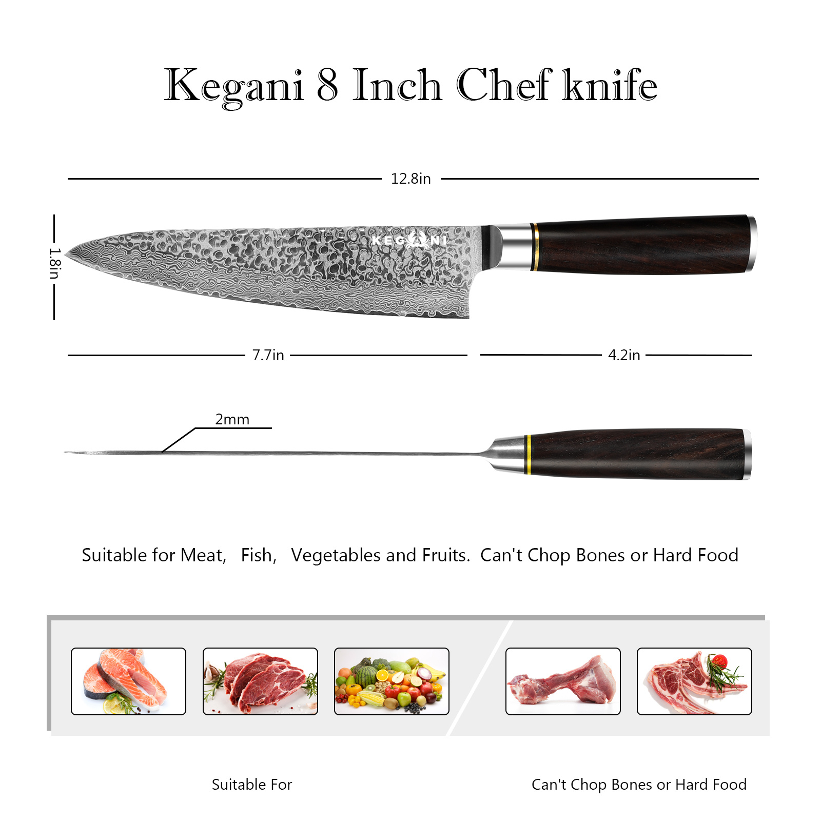 Kegani 8 Inch Japanese Chef Knife, 67 Layers Japanese VG10 Damascus Steel Chefs Knife, Professional Chef's Knife With Pakkawood Handle - Image 3