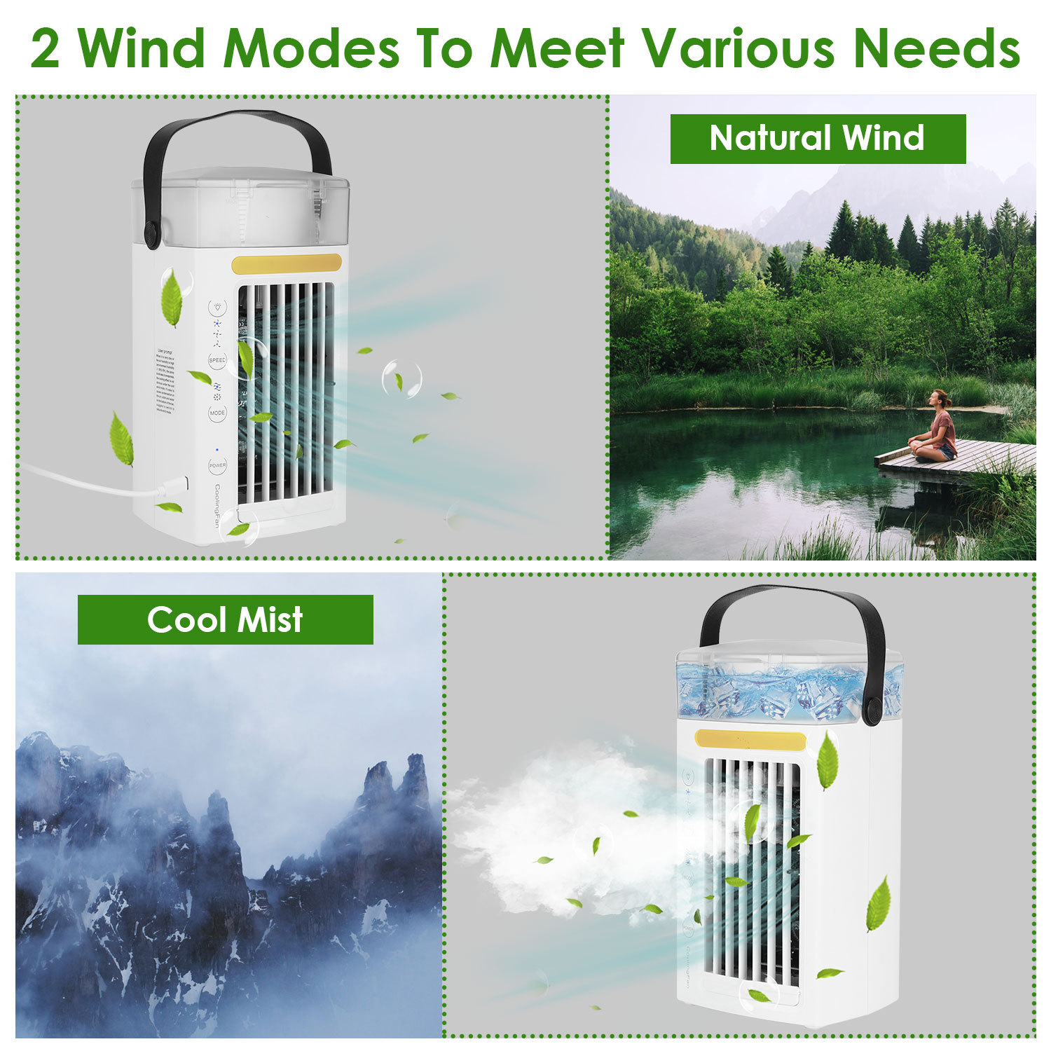 4 In 1 Portable Air Conditioner Fan Evaporative Air Cooler Water Mist Cooling Fan For Desktop 3 Speeds Nightlight - Image 5