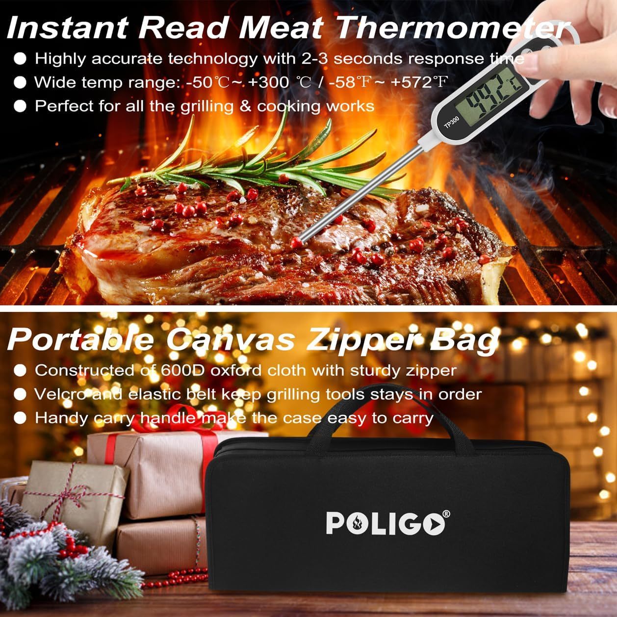 POLIGO 29 PCS BBQ Grill Accessories Stainless Steel BBQ Tools Grilling Tools Set With Storage Bag For Fathers Day Dads Birthday Presents - Camping Grill Utensils Set Ideal Grilling Gifts For Men Women - Image 6