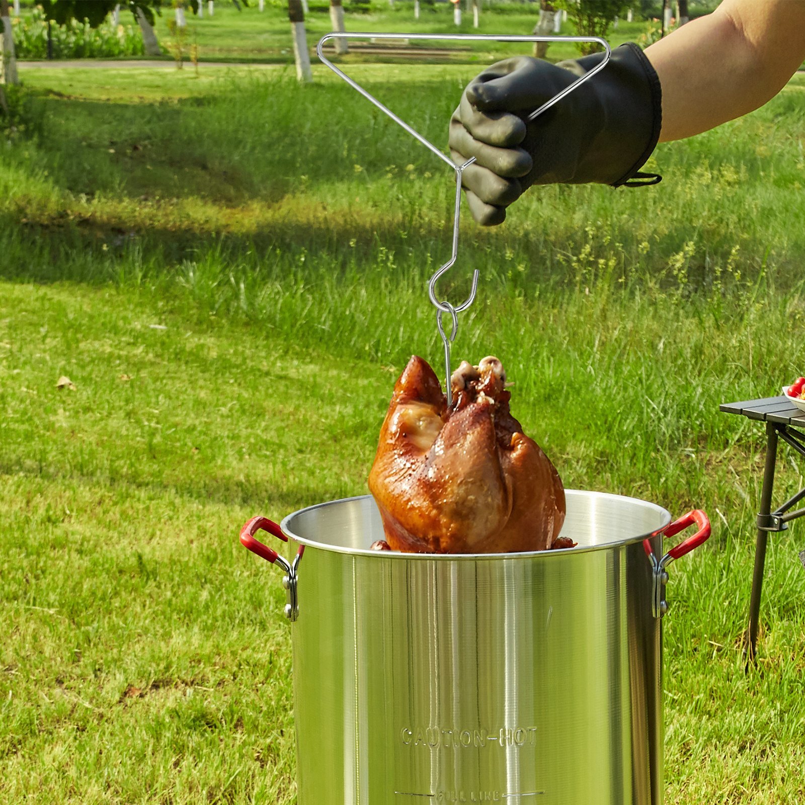 Turkey Deep Fryer, 30-qt Turkey & 10-qt Fish Steamer Cooker Set, Outdoor Aluminum Seafood Frying Pot, 54,000 BTU Burner Propane Gas Boiler, Includes Baskets, Perforated Poultry Rack, Thermometer - Image 4